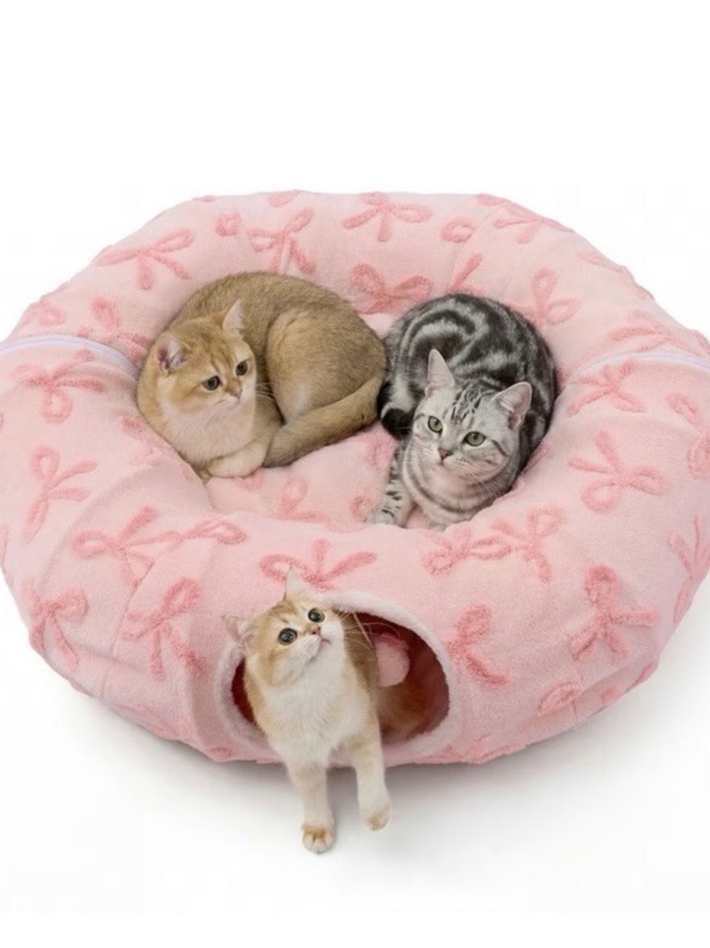 Pink Plush Donut Cat Bed with Hideaway - Brand: BEDSURE